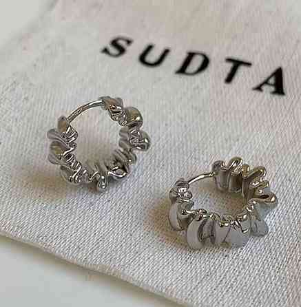 Сережки кільця сріблясті фактурні, мінімалістичні сережки обручі, стильні сережки Київ