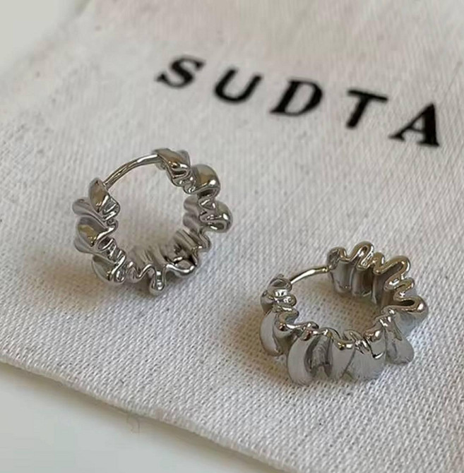 Сережки кільця сріблясті фактурні, мінімалістичні сережки обручі, стильні сережки Київ - фото 2