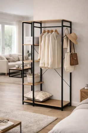 Металлический открытый шкаф для спальни, прихожей, ванной / Открытая гардеробная с полками 167х90х40см Коломия