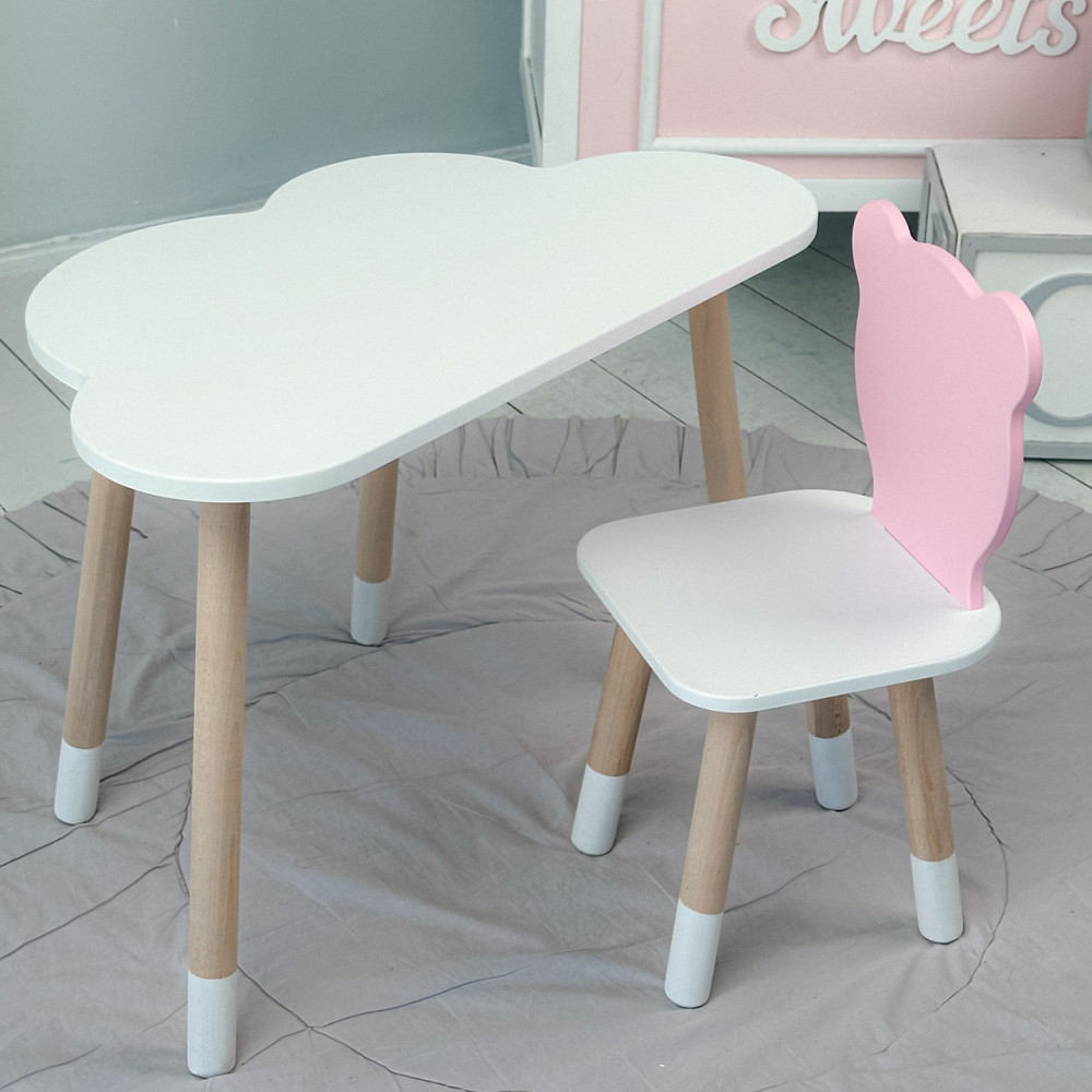 Детский белый стол тучка и стул мишка розовый. Детский столик белоснежный. Киев - изображение 7