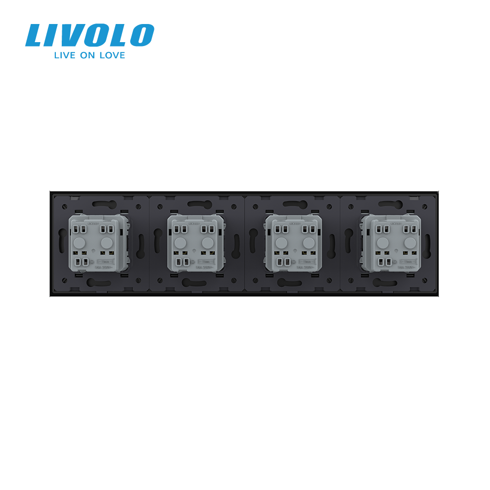 LIVOLO Чотиримісна електрична розетка з заземленням LIVOLO, чорна, скляна матова рамка, шторки, Коломия - фото 7