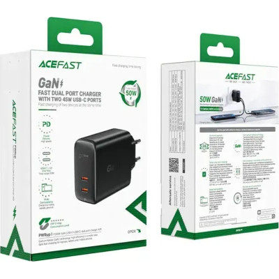 Зарядное устройство Acefast 2xUSB 50W (USB-C+USB-C) Gan A29 Fast Charger Black (6974316281443) Винница - изображение 5