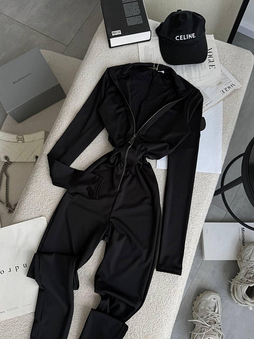 Жіночий утеплений комбінезон на блискавці в чорному кольорі мікродайвінг на флісі 46/48 Одеса - фото 5