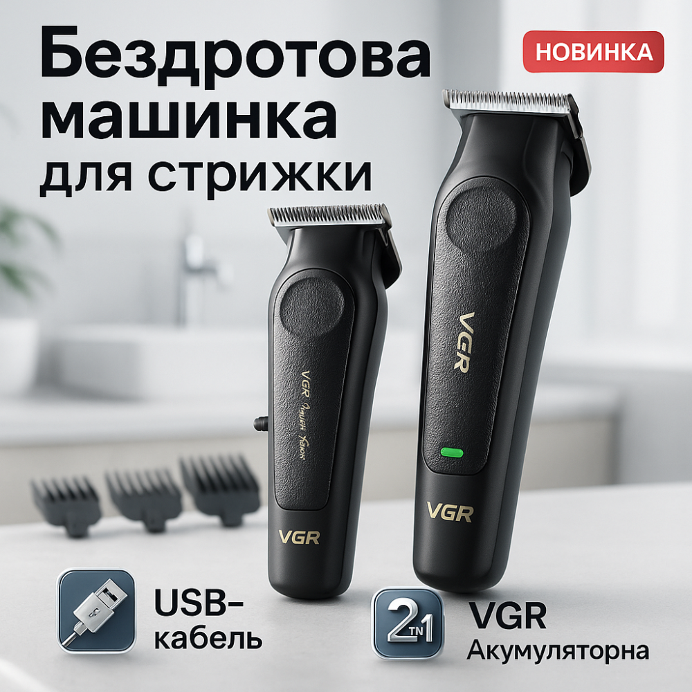 Мужской набор для стрижки волос аккумуляторный VGR, Триммер беспроводной, Машинка для стрижки от акб BZ-51 Львов - изображение 2