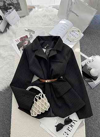 Жіночий класичний піджак вільного крою в смужку костюмка Чорний, 46/48 Одеса