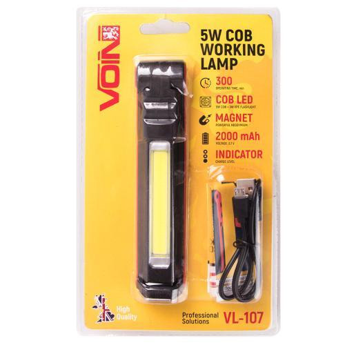 Переносний ліхтар VOIN VL-107, 5W COB + 3W XPE, акумулятор 2000mAh, магніт, індикатор заряду Харків - фото 2