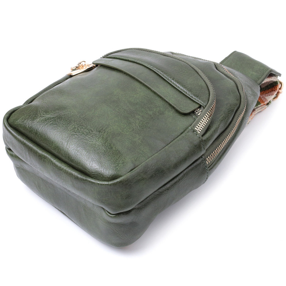 Сумка компактного размера с одной лямкой через плечо из гладкой экокожи Vintage 22771 Зеленый Киев - изображение 5