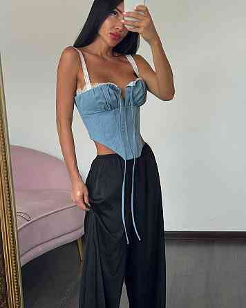 Жіночий стильний романтичний корсет з акцентом на талію стрейч+гіпюр Синій 2, 42 Одеса