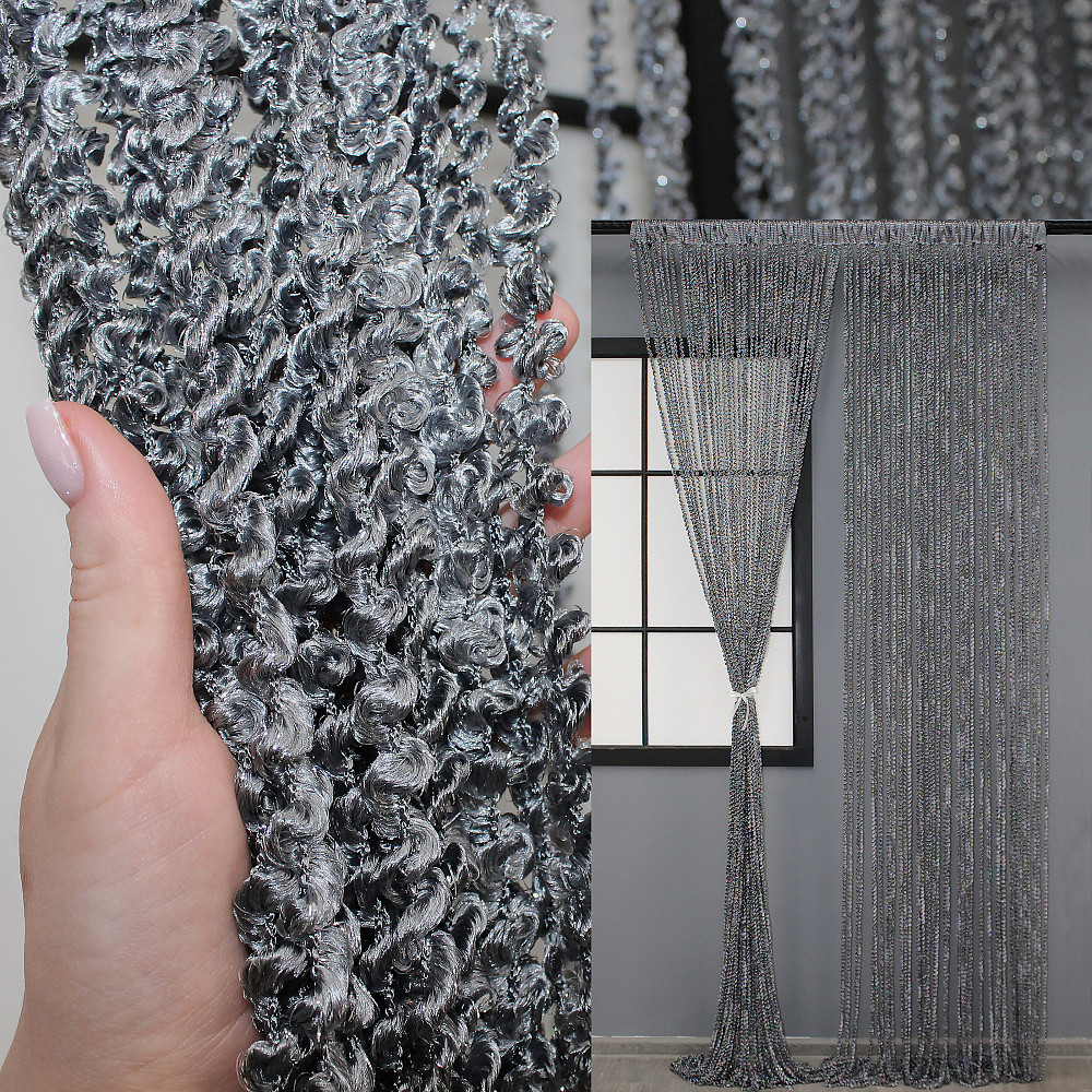 Штори-нитки спіраль з люрексом Темно-сірий 300х300см 1 шт (61-025) Київ - фото 1