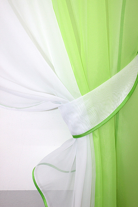 Кухонные шторы VR-Textil № 017к комбинированные с подвязками салатовый с белым 265х170 см (50-037) Киев - изображение 3