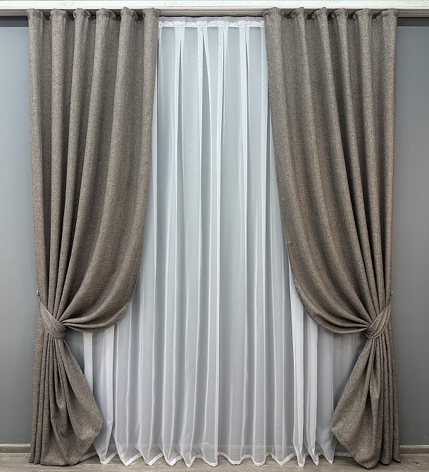 Комплект готових штор VR-Textil Льон Мішковина № 1769ш Сірий 125х270см 2 шт (39-018) Київ - фото 2
