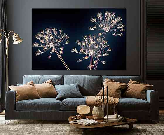 Картина полотно у вітальню / спальню   Квіти на чорному фоні   MLP_372 ( 60х30см ) 50x100 см Київ