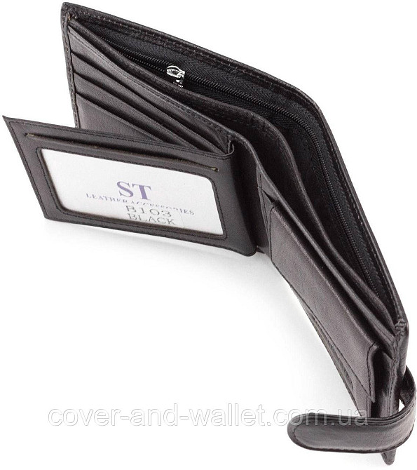 Мужской кошелек из гладкой кожи черного цвета ST Leather Киев - изображение 3