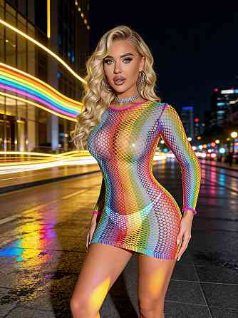 Платье сетка Star Night с длинными рукавами, разноцветное, OS (S–L) Sex Aura Киев