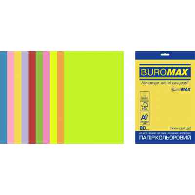 Папір Buromax А4, 80g, NEON+INTENSIVE, 10colors, 50sh, EUROMAX (BM.2721850E-99) Вінниця