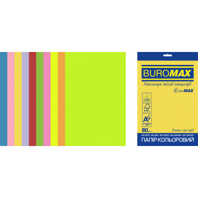 Бумага Buromax А4, 80g, NEON+INTENSIVE, 10colors, 50sh, EUROMAX (BM.2721850E-99) Винница - изображение 1