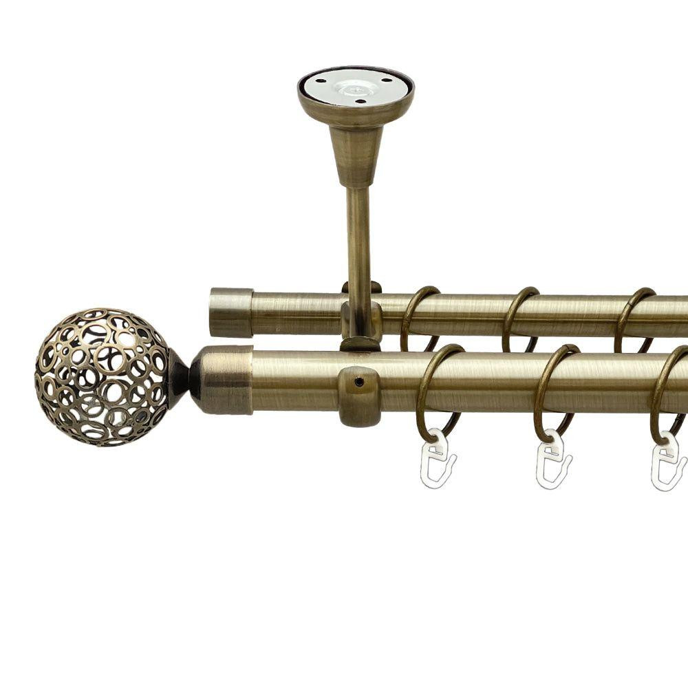 Карниз Orvit Савона металевий дворядний відкритий до стелі гладка труба кільце металеве Антик 25\19 мм 300 см (00-00018659) Львів - фото 1