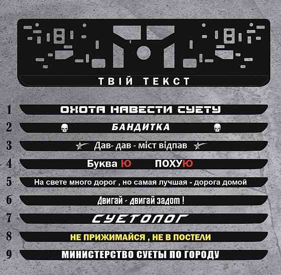 Номерные рамки с индивидуальным текстом \ никнейом Черновцы