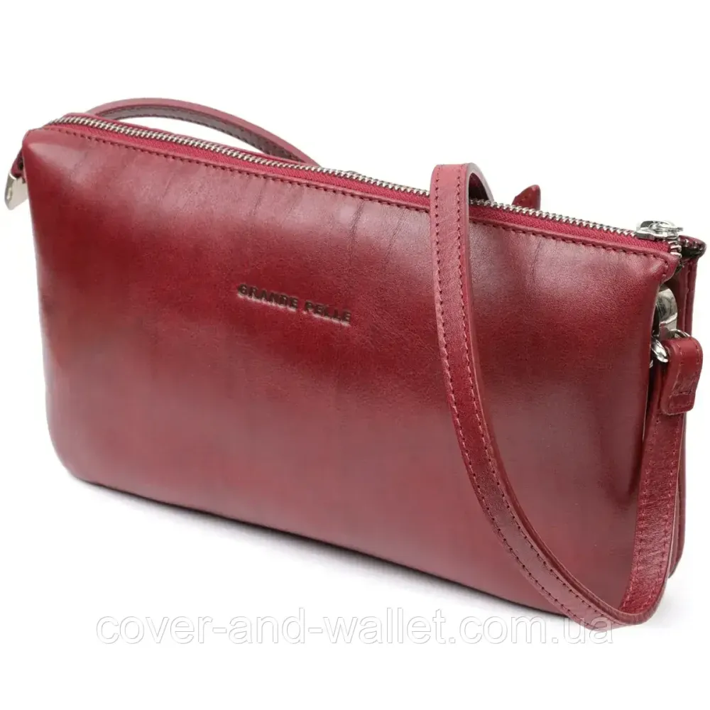 Стильный женский клатч из итальянской кожи бордового цвета Grande Pelle 70561001 Киев - изображение 1