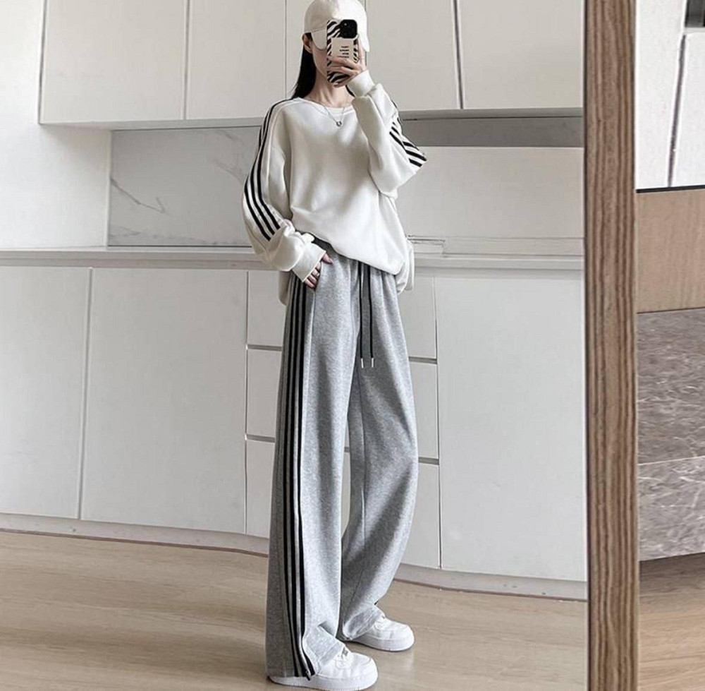 Жіночі повсякденні оверсайз штани з лампасами двонитка Сірий Одеса - фото 2