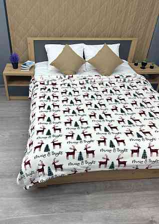 Плед-покривало 200х220 см з різдвяним принтом Різнобарвний (87-337) Київ