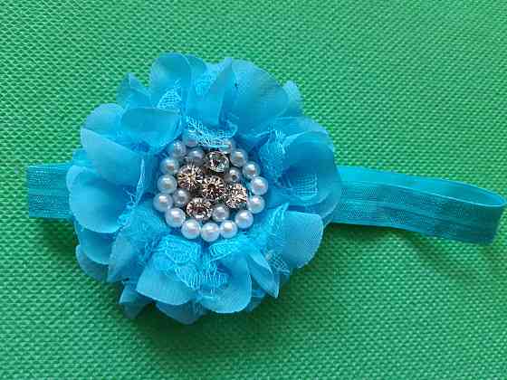 Детская повязка с жемчугом голубая - размер цветка 8см, размер универсальный (на резинке) Киев