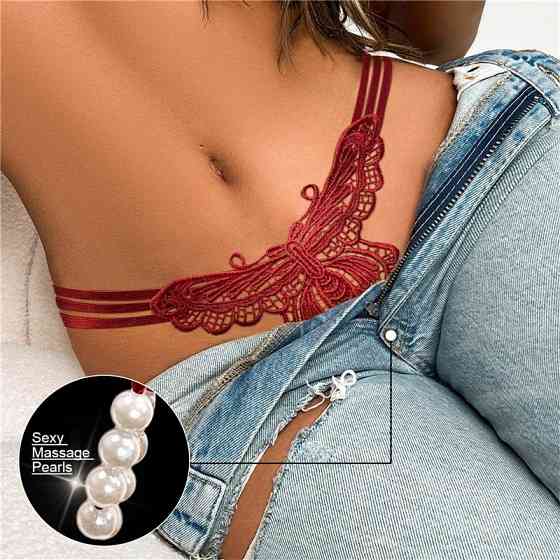 Сексуальні стрінги з метеликом та намистинками універсальний бордовий Київ