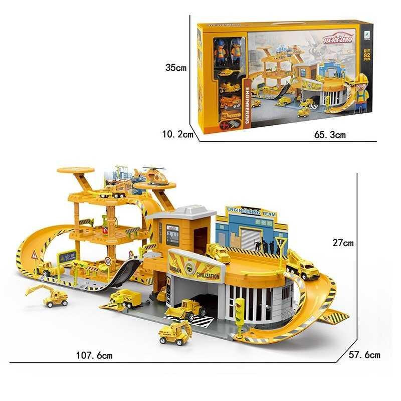 Парковка металопластикові вертоліт мотоцикл екскаватор бетонозмішувач фігурки будівельників 82 деталі Жовта (660 A-199) Чернігів - фото 1