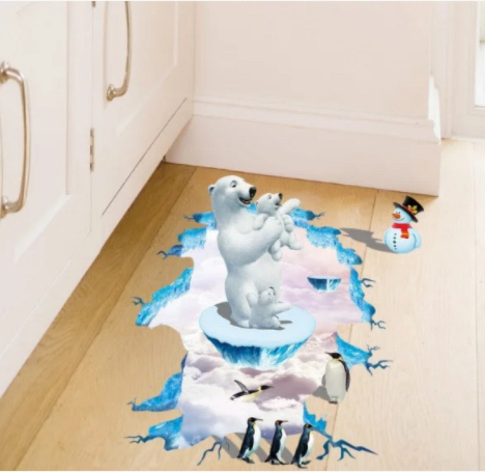 Інтер'єрна наклейка на підлогу Білі ведмедики Київ - фото 3