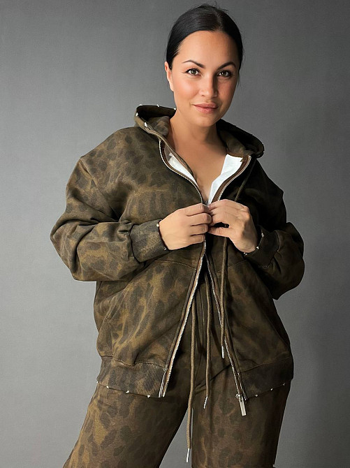 Костюм женский A-N 2749 леопардовый принт худи на молнии с капюшоном и брюки палаццо коричневый, коричневый, XL Киев - изображение 10