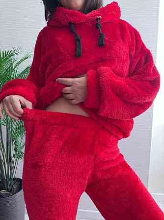 Теплий жіночий плюшевий костюм двойка плюшеве двостороннє хутро Червоний Одеса