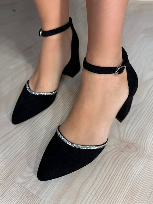 Туфлі жіночі Meideli 2813-1 човники з ремінцем замшеві зі стразами на підборах чорні, 39, 24,5 см Київ - фото 13