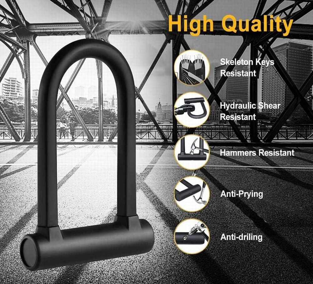 Велосипедний замок з гнучким сталевим тросом 1,2 м, U-подібний велозамок з 2 ключами, антивандальний компактний Київ - фото 2