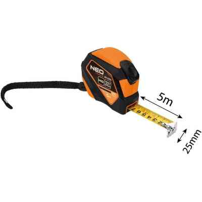 Рулетка Neo Tools 5мx25мм, с фиксатором сматывания, магнит (67-233) Винница