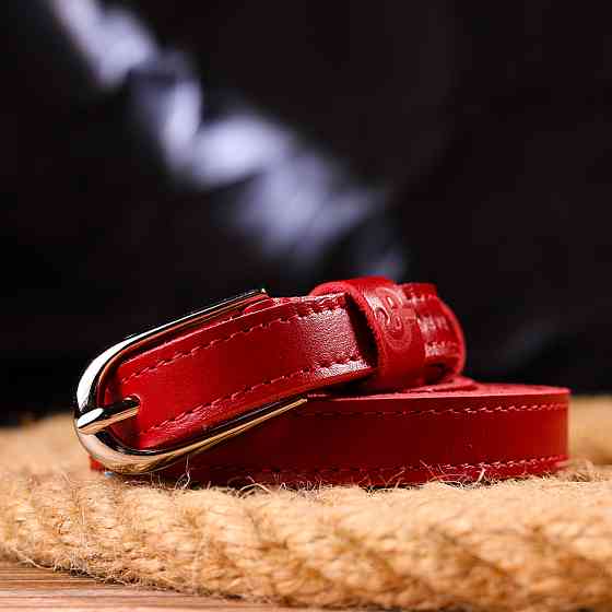 Вузький жіночий ремінь із натуральної шкіри Grande Pelle 21440 Червоний Київ