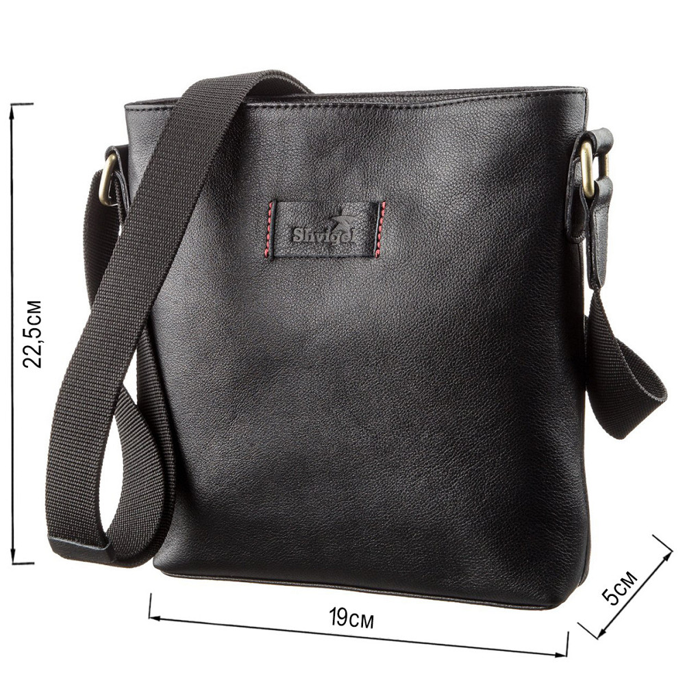 Чоловіча шкіряна сумка без клапана Чорна (SHVIGEL) Київ - фото 7