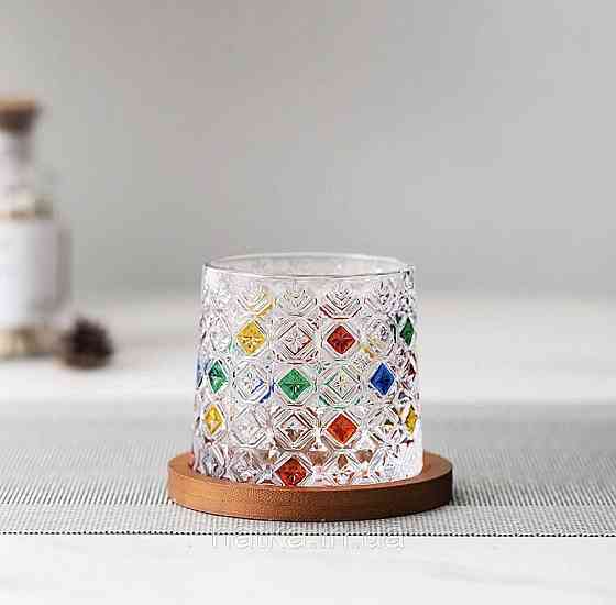 Склянка-доф "Льодяні квіти" з дерев'яною підставкою 275 мл ОБЕРТАЮТЬСЯ для дому та ресторану Київ