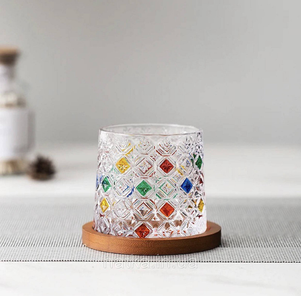 Склянка-доф "Льодяні квіти" з дерев'яною підставкою 275 мл ОБЕРТАЮТЬСЯ для дому та ресторану Київ - фото 1