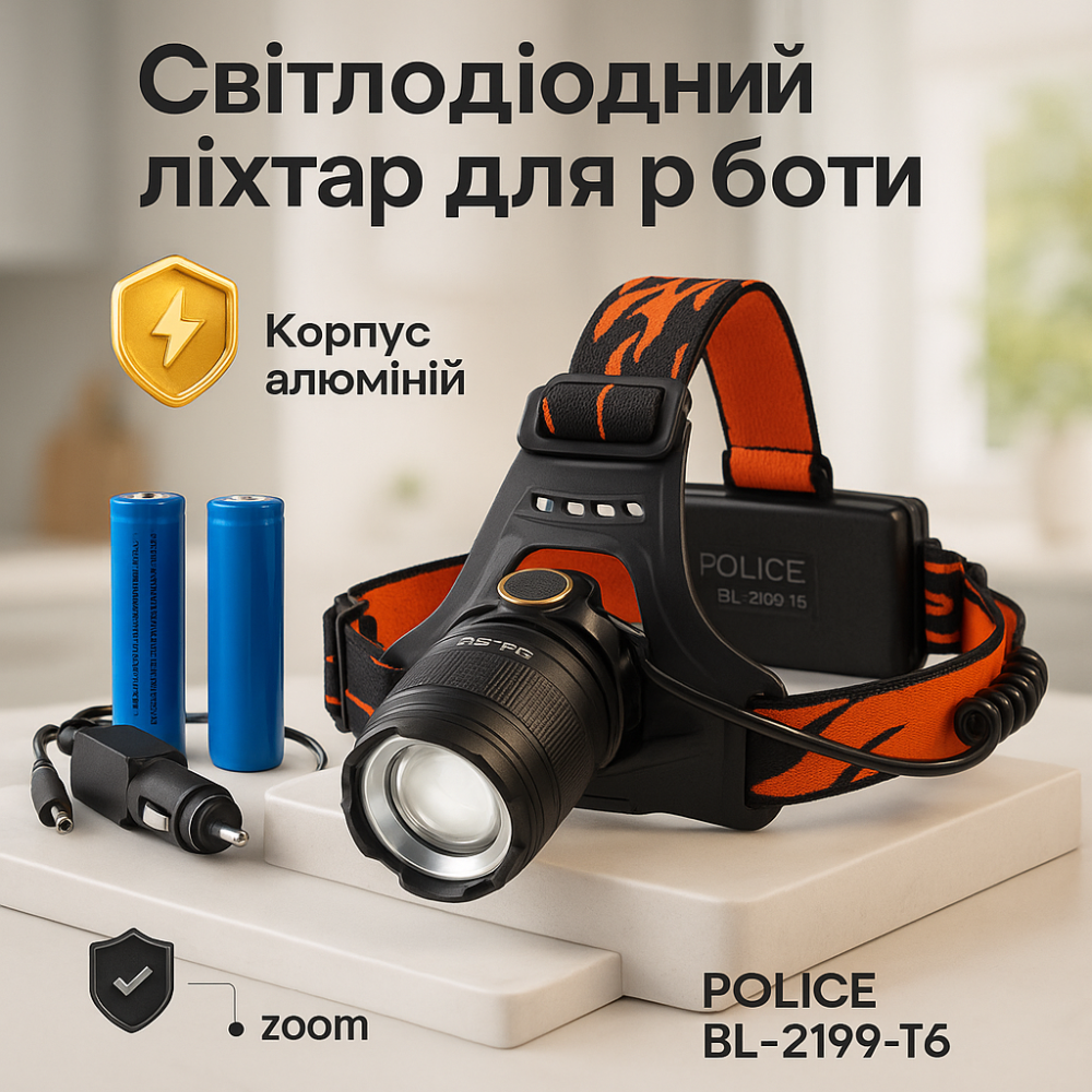 Led headlamp налобный фонарь POLICE, Мощный налобный фонарь для рыбалки для сто UM-70 Киев - изображение 12