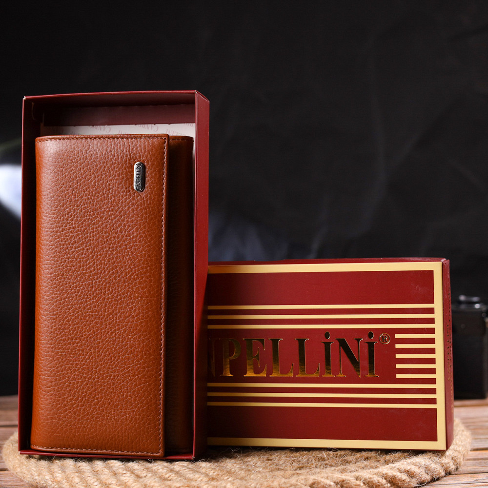 Вместительное женское портмоне с монетницей из натуральной кожи CANPELLINI 21524 Светло-коричневое Киев - изображение 3