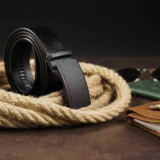 Ремінь чоловічий з автоматичною матовою чорної пряжкою Vintage 20303 Чорний Київ