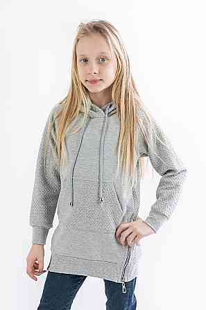 Худі-туніка для дівчинки, сірий, блакитний топ Крохатушка одяг Київ
