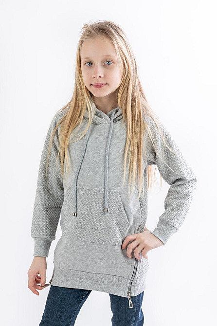 Худі-туніка для дівчинки, сірий, блакитний топ Крохатушка одяг Київ - фото 1
