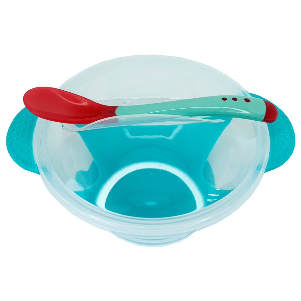 Тарелка на присоске прозрачная MGZ-0100(Turquoise) с термоложкой и крышкой Винница - изображение 1