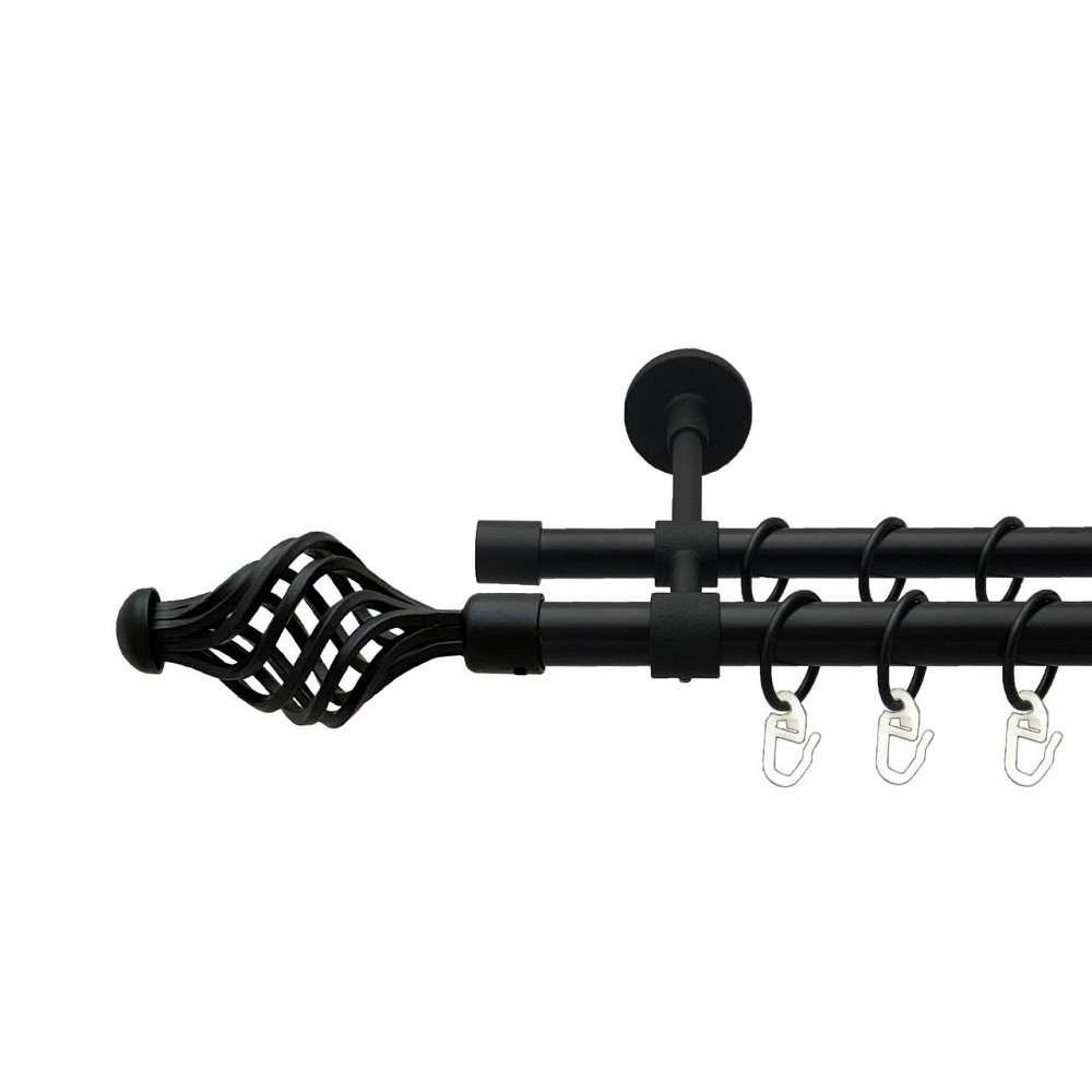 Карниз Orvit Арезо металевий дворядний закритий гладка труба кільце металеве Чорний Оксамит 19\16 мм 160 см (00-00027013) Львів - фото 1