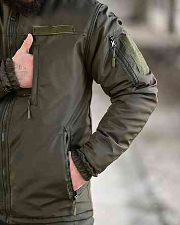 Зимний тактический мужской костюм хаки куртка штаны на синтепоне с подтяжками теплый закрывает поясницу 50 Одесса