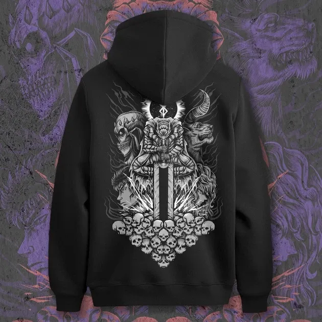 Худі для підлітка хлопчика з принтом Ber140erk Гатс і Гріффін BW Розмір 150 Anime11099 Дніпро - фото 1