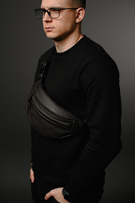 Чоловіча бананка, шкіряна сумка на пояс, коричнева SL033 (Коричнева) Суми - фото 3