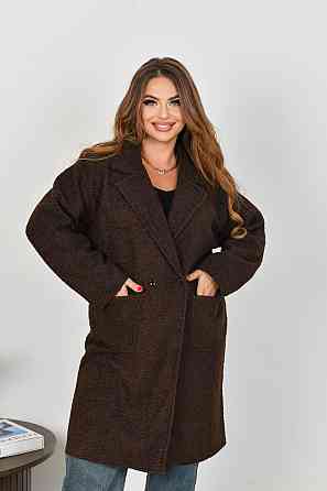 Жіноче стильне пальто з кишенями баранець на флісі Шоколад, 46/48 Одеса