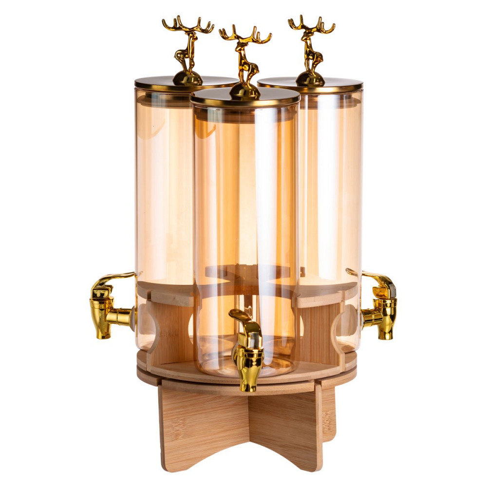 Yiwu Лимонадниця скляна 3в1 на підставці із золотими кранами 5.5 л HP-34-28 Київ - фото 4